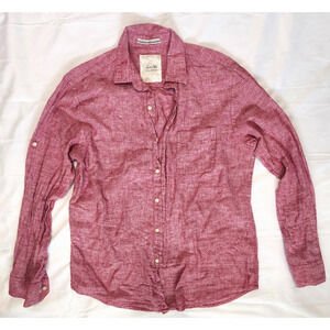 Tasso Elba Island Men’s Red Linen Shirt Size S Lightweight Button Up Career Wear